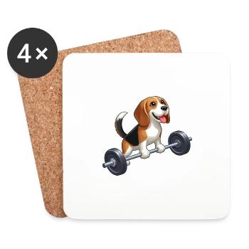 Beagle Haltérophilie Entraînement Force - Dessous de verre (lot de 4) - blanc - Devant