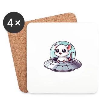 Rat and Mouse UFO Abduction - Coasters (set of 4) - white - Front