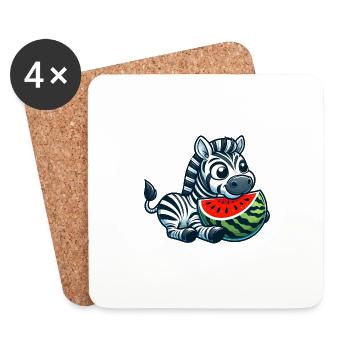 Zebra with watermelon fruity funny - Coasters (set of 4) - white - Front
