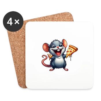 Laborratte Genießt Pizza Lustig - Untersetzer (4er-Set) - Weiß - Vorne