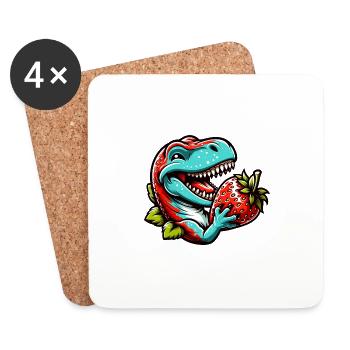 T-Rex Dino Dinosaure Fraise Fruit Sucré - Dessous de verre (lot de 4) - blanc - Devant