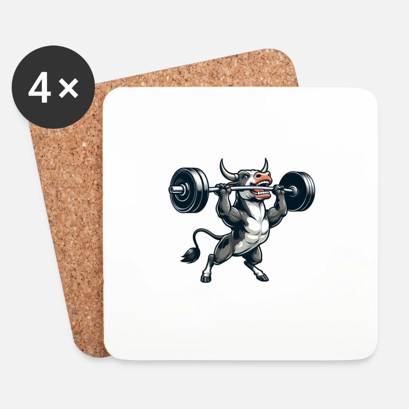 Kuh Bulle Stier Barbell Hantel Gewicht - Untersetzer (4er-Set) - Weiß