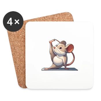 Mouse Meditation Yoga Rat Gymnastics Cartoon - Coasters (set of 4) - white - Front