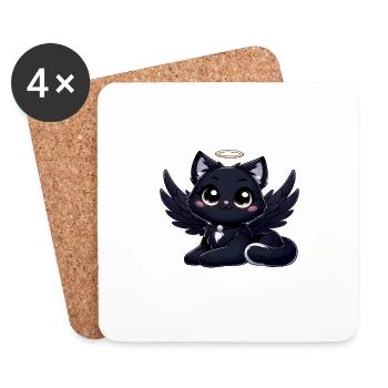 Chat gothique mignon ange noir avec ailes - Dessous de verre (lot de 4) - blanc - Devant
