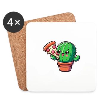 Bande dessinée mignonne Cactus Pizza - Dessous de verre (lot de 4) - blanc - Devant