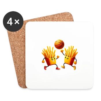 Frites de restauration rapide de joueur de basket-ball - Dessous de verre (lot de 4) - blanc - Devant