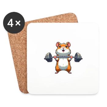 Hamster Power Training: Dumbbell Lifts in the - Coasters (set of 4) - white - Front