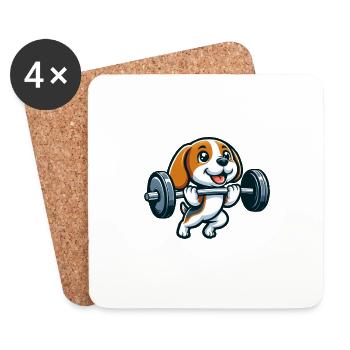Force d’entraînement d’haltérophilie Beagle - Dessous de verre (lot de 4) - blanc - Devant
