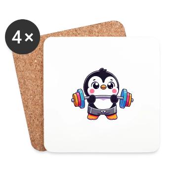 Colorful Penguin Weightlifting Workout - Coasters (set of 4) - white - Front