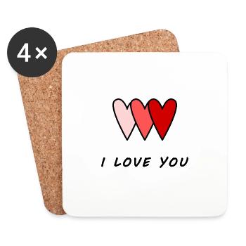 I LOVE YOU. SAINT VALENTIN. JE T'AIME. I LOVE YOU. - Dessous de verre (lot de 4) - blanc - Devant