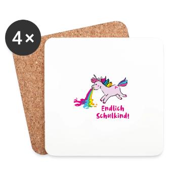einhorn,schulkind,kotzendes einhorn,pink - Untersetzer (4er-Set) - Weiß - Vorne