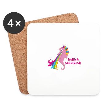 endlich schulkind,seepferdchen,regenbogen,kotzen - Untersetzer (4er-Set) - Weiß - Vorne