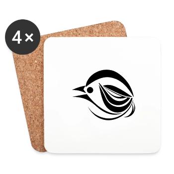 Black Stylized Bird Print - Minimalistic - Coasters (set of 4) - white - Front