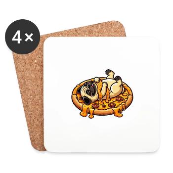 Mops & Pizza: Ein Käsefest für Liebhaber - Untersetzer (4er-Set) - Weiß - Vorne