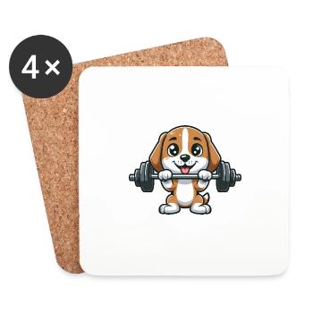 Hund Beagle Hantel Gewichtheber Fitness - Untersetzer (4er-Set) - Weiß - Vorne