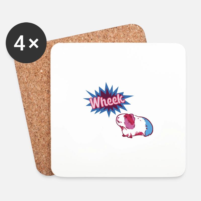 wheek,cochon d’Inde,rose,bleu - Dessous de verre (lot de 4) - blanc