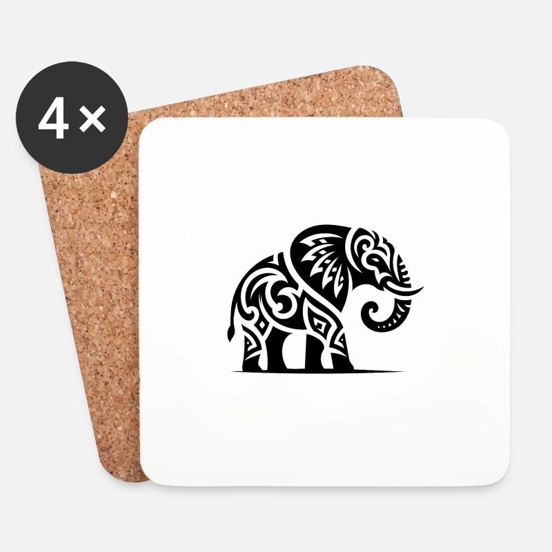 Eleganter Tattoo Elefant mit großen Stoßzähnen - Untersetzer (4er-Set) - Weiß