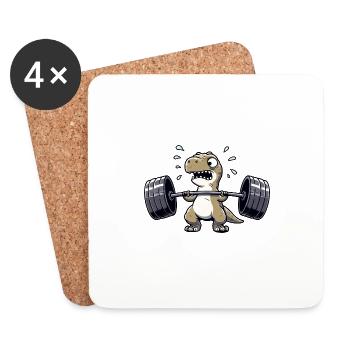 T-Rex Dino Hantel Gewichtheber Fitness Workout - Untersetzer (4er-Set) - Weiß - Vorne