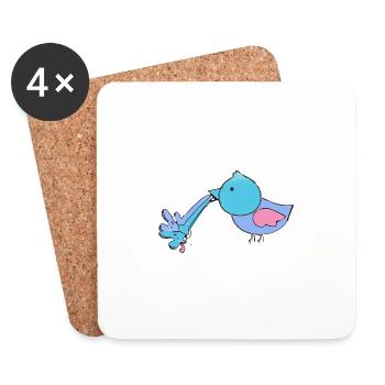 puking bird luck,bird,chicks,blue - Coasters (set of 4) - white - Front