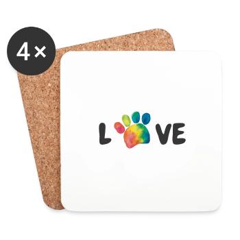 Love Regenbogen Tatzen Pfoten - Untersetzer (4er-Set) - Weiß - Vorne