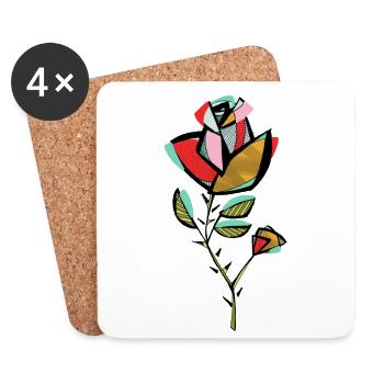 roses - Dessous de verre (lot de 4) - blanc - Devant