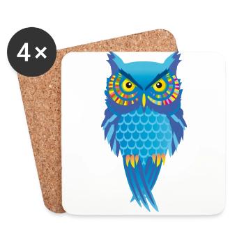 Owl blue, colorful bird striking - Coasters (set of 4) - white - Front