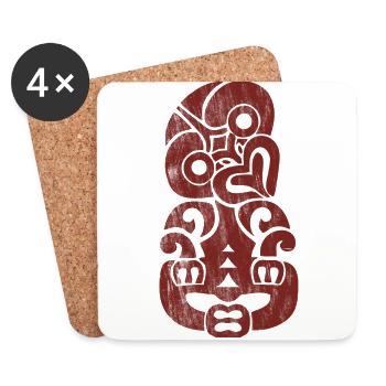 Tatouage Maori Hei Tiki fertilité rouge - Dessous de verre (lot de 4) - blanc - Devant
