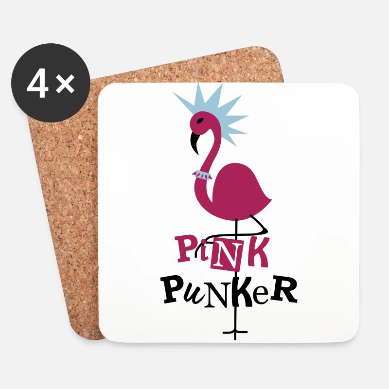 Pink Flamingo Punker Schwarz - Untersetzer (4er-Set) - Weiß