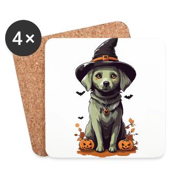 Midnight Witches Dog Cute Halloween Pet - Coasters (set of 4) - white - Front