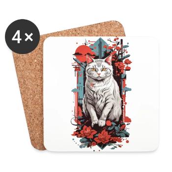 Popart Katzenliebe Retro Katzenkunstwerk Katze - Untersetzer (4er-Set) - Weiß - Vorne