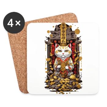 Chat Japonais pour le Bonheur Maneki Neko Street Style - Dessous de verre (lot de 4) - blanc - Devant