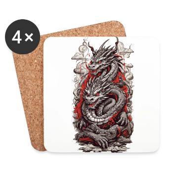 Retro Drachen im Ukiyo-E Stil Japan Ästhetik - Untersetzer (4er-Set) - Weiß - Vorne