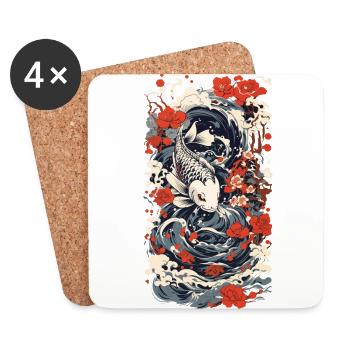 Style d’art japonais Koi Japon Vague Style rétro - Dessous de verre (lot de 4) - blanc - Devant