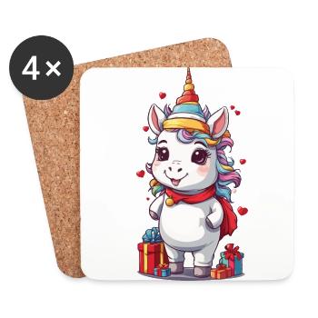 Sweet unicorn magic at Christmas with gifts - Coasters (set of 4) - white - Front