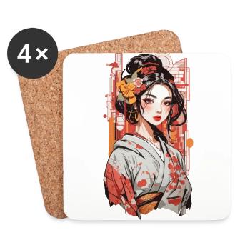 Geisha Beauty Manga Popart Retro Japan Design - Dessous de verre (lot de 4) - blanc - Devant