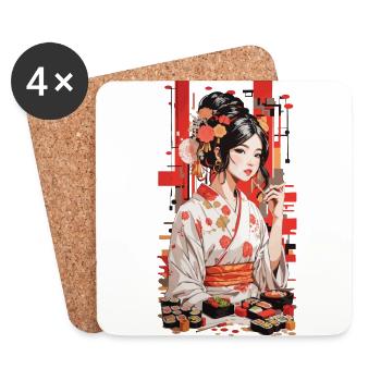 Sushi Nourriture Beauté Popart Rétro Japon Design - Dessous de verre (lot de 4) - blanc - Devant