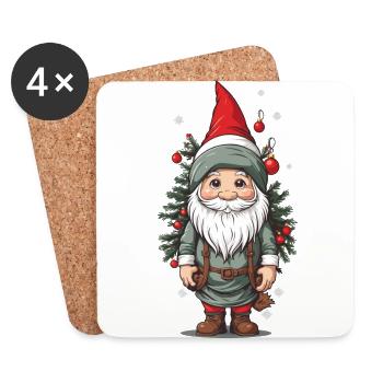 Gnome d’hiver et arbre de Noël Design de Noël - Dessous de verre (lot de 4) - blanc - Devant