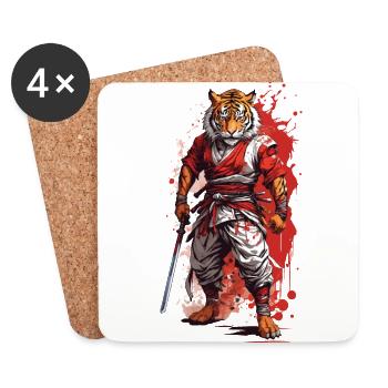 Tiger Samurai Warrior Ninja Aesthetic Oni Yokai - Coasters (set of 4) - white - Front