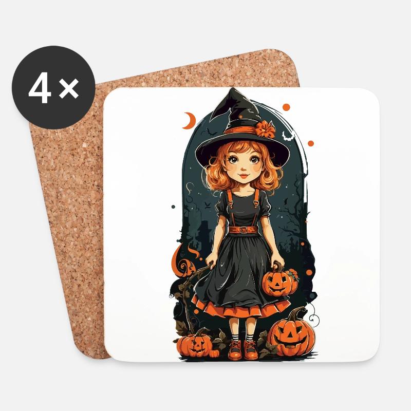 Retro Halloween Hexe Kürbis Mädchen Design - Untersetzer (4er-Set) - Weiß