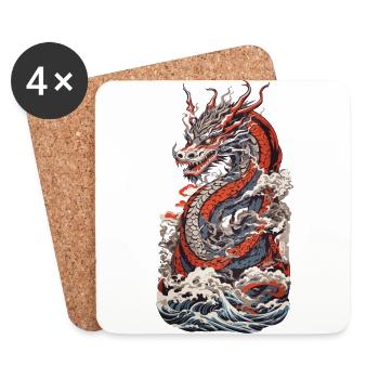 Asian Dragon Japanese Retro Art - Coasters (set of 4) - white - Front
