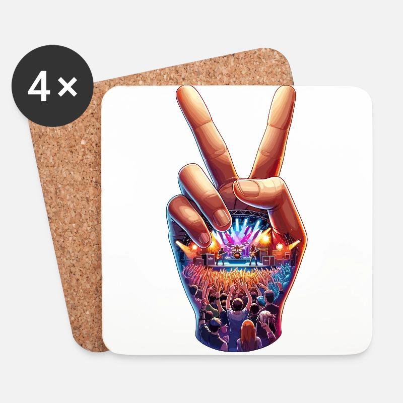 Peace Hand mit Konzertdarstellung - Untersetzer (4er-Set) - Weiß