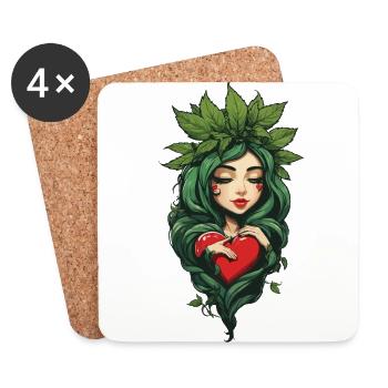 Plant Leaves Girl Heart Tattoo Streetwear - Coasters (set of 4) - white - Front