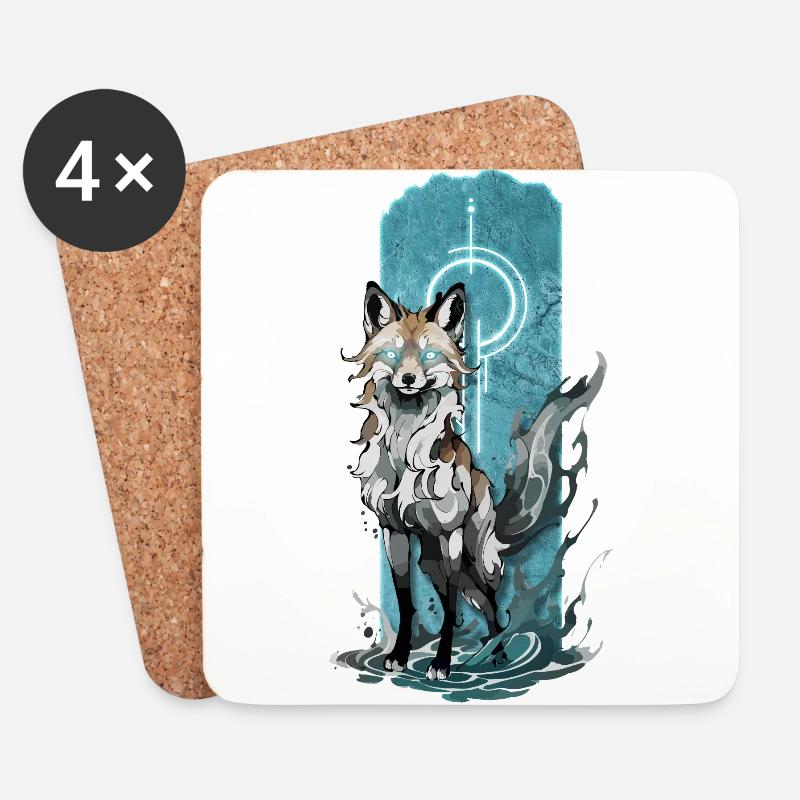 Ätherischer Fuchsgeist: Mystischer blauer Flammenfuchs - Untersetzer (4er-Set) - Weiß