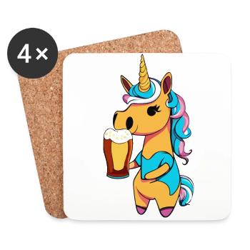 Einhorn mit Bier - Untersetzer (4er-Set) - Weiß - Vorne