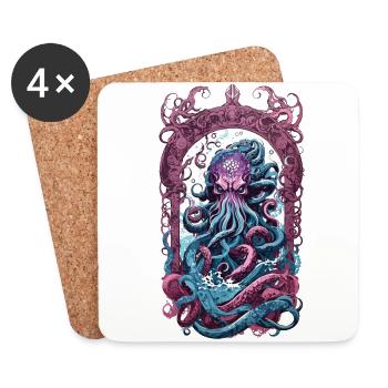 Kraken Goth Pastel occulte Halloween monstres marins - Dessous de verre (lot de 4) - blanc - Devant