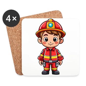 Held in Rot der Feuerwehrmann - Untersetzer (4er-Set) - Weiß - Vorne