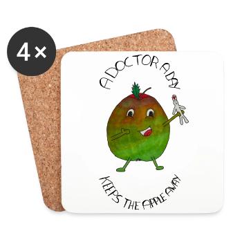 A Doctor a day keeps the Apple away - Coasters (set of 4) - white - Front