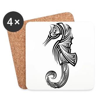 Tatouage tribal d’hippocampe - Dessous de verre (lot de 4) - blanc - Devant