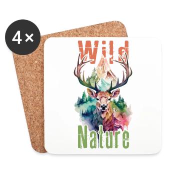 Deer Antlers Animal Forest Wilderness Mountains Wild Nature - Coasters (set of 4) - white - Front