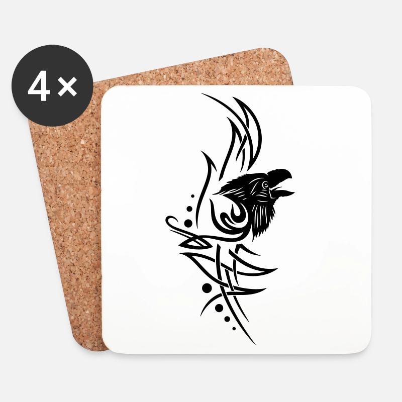 Rabe, raven, Tribal, Tattoo - Untersetzer (4er-Set) - Weiß